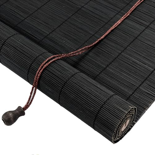 Bambusrollo Schwarz anpassen Jalousin Lichtfilterung Bambusvorhang Retro Bambus Rollo,Garten Terrasse Sonnenschutz und Sichtschutz Rollo Seitenzugrollo Für Fenster und Türen