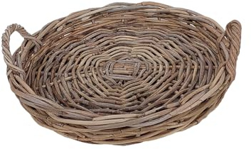 Willow Wicker Rattan Serving Tray with Handles Round Platter (Small) | Multi-Purpose Trays, Hand Woven, Natural Finish, Food, Drinks, Decoration, Decoartive Tray, Drinks Platter