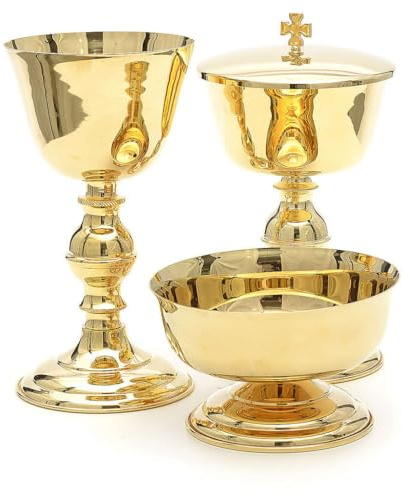 Holyart Calici Pissidi Patene metallo: Calice pisside e ciotola lisci oro, Calice
