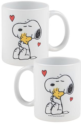 The Peanuts Snoopy Tasse - Hug Woodstock Kaffeetasse Becher Kaffeebecher aus Keramik Weiß 320 ml