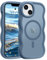 Pepmune Magnetic for iPhone 14/13 Case [Compatible with Magsafe] Translucent Matte Cute Curly Wave Frame Phone Case,Soft TPU Bumper Slim Fit Shockproof Protective Cover for Men Women-Dark Blue