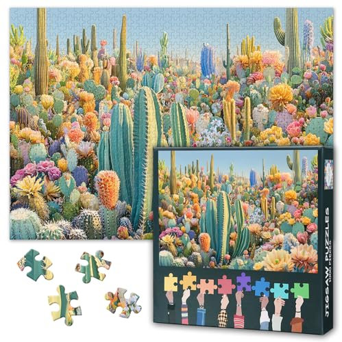 Cactus Puzzles for Adults - Challenging Jigsaw Puzzles for Adults, Flowering Cacti Puzzle Difficult (27.5x19.7), Family Game Night Activity & Modern Home Wall Decor Gift Desert Flora Theme