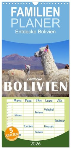 Familienplaner 2026 - Entdecke Bolivien mit 5 Spalten (Wandkalender, 21 cm x 45 cm), CALVENDO: Bolivien - Zwischen Anden und Amazonas sind kaum mehr Kontraste möglich. (CALVENDO Orte)