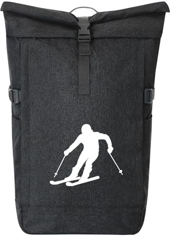 Huuraa Kurierrucksack Skifahren Silhouette 30-44 Liter Black Melange Fairtrade Rolltop Rucksack Geschenkidee