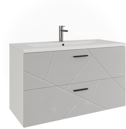 Vicco Mueble bajo Lavabo Irma, Blanco/Blanco Alto Brillo, 100 x 57 cm con 2 cajones