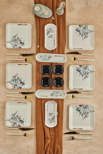 14 Piece Wish Tree Dinner Set,Dishwasher & Microwave Safe Plates,Handmade Turkish Design,Ceramic dinnerware,Luxury Pasta Bowls Set