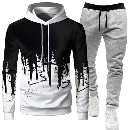RUMAOZIA Tracksuit Set Men Regular Fit Sports Suit 2-Piece Jogging Suit Hip Hop Streetwear Teenager Sportswear Winter Padded Tracksuit with Hoodie and Jogging Pants Sports Suit, Z07 White, M