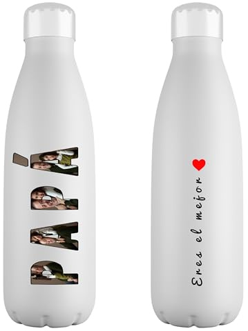 Botella Personalizada Papá con Fotos - Botella de Acero Inoxidable de 700 ml - Regalo Original para Padres