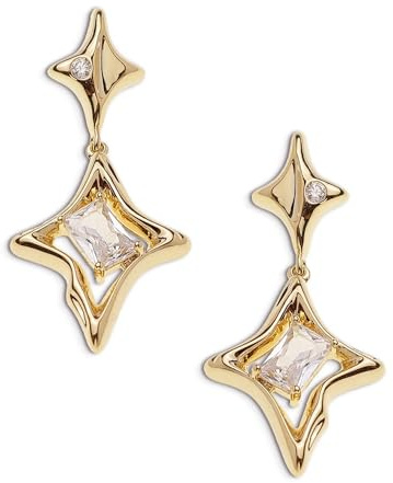 SIXDUTON Stern Ohrringe Hängend für Damen, 14K Gold Hypoallergene Sterne Ohrstecker mit Zirkonia Schmuck Geschenke für Damen Mädchen