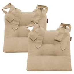 MAGMA 2er-Set Sitzkissen Stuhlkissen Polsterauflage Auflage ca. 42x46x7cm mit Breiten Schleifenbändern (Beige)