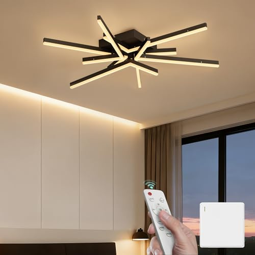 Mai & Mai LED Deckenleuchte, Dimmbar 71W Deckenlampe mit Fernbedienung | 3000-6400K, 80cm,Zimmerlampe Sandschwarz für Schlafzimmer, Wohnzimmer, Arbeitszimmer, Alivetta25038