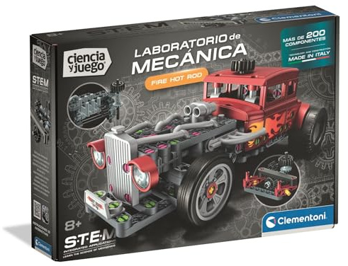 Clementoni - Ciencia y Juego, Laboratorio de Mecánica: Fire Hot Rod, Set de Construcción Stem, Más de 200 Componentes, Edad 8+, Fabricado en Italia, 55664