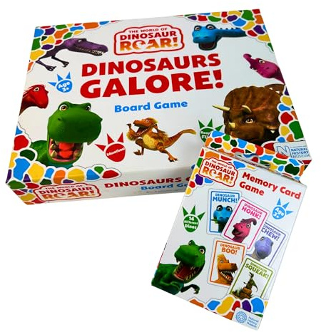 University Games The World of Dinosaur Roar Kids Board Game & Memory Card Game Bundle – Dinosaurs Galore Board Game + 54 Card Matching Game – Dinosaur Educational Toy for Toddlers Age 3+