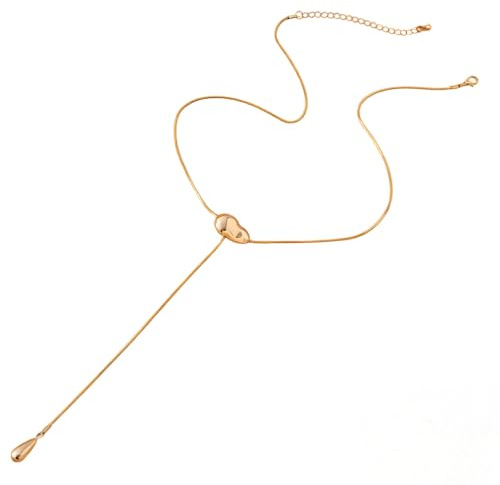 Tressify Collier avec pendentif haricot doré pour femme, collier minimaliste avec chaîne serpent carrée en métal irrégulier, breloque en forme de larme, léger à porter au quotidien