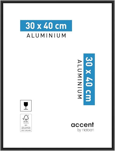 accent by nielsen Bilderrahmen, 30 x 40 cm, Aluminium, Schwarz matt, Fotorahmen zum Aufhängen im Hoch- & Querformat, Echtglas, Accent