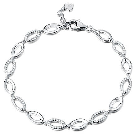 Diamond Treats Pulsera de Plata para Mujer, Pulsera de Eslabones Ovalados de PLATA DE LEY 925 sólida con Circonitas Cúbicas Brillantes Lujosa pulsera de mujer de 19 cm - 20.3 cm bella joya