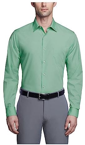 Van Heusen Men's Dress Shirt Fitted Poplin Solid, Leaf, 15.5 Neck 32-33 Sleeve