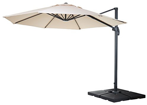 Mendler Gastronomie-Ampelschirm HWC-A96, Sonnenschirm, rund Ø 4m Polyester/Alu 27kg mit Ständer - creme