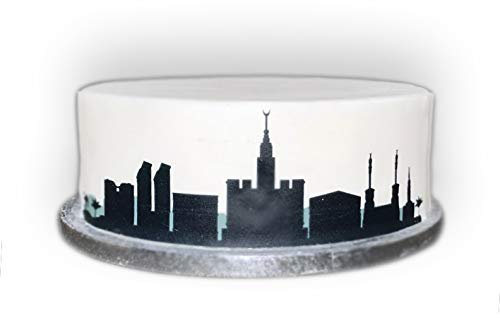 Essbares Deko-Band, schwarz-weiß, Silhouette, Mekka, Stadt, Skyline, perfekt zum Dekorieren größerer Kuchen, einfach zu verwenden