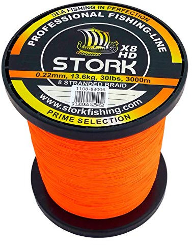 Stork HDx8, 8-Fach geflochtene Premium Angelschnur 3000m (Orange, 30 lbs / 13.6 kg / 0.22 mm)