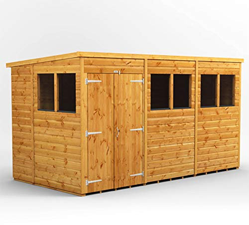 Power Sheds wooden shed. 12x6 pent wooden garden shed. Double door shed 12 x 6.