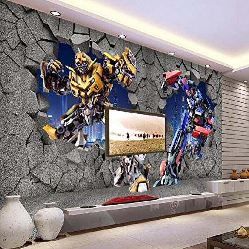XCHBH Tapete Selbstklebende Tapete Wandbild (B) 250X (H) 175Cm3D Wandposter Stereo Cartoon Cartoon Auto Roboter Wandkunst Große Fototapete Junge Schlafzimmer Kinderzimmer Dekoration Kunst