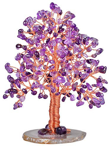 Nupuyai Amethyst Kristallbaum Feng Shui Geldbaum Baum des Lebens Edelstein Baum Wire Wrap Trommelsteine Glücksbaum Dekoration