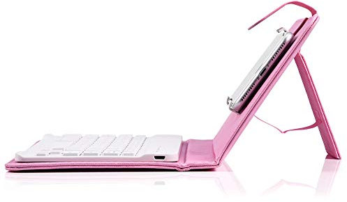 Clavier Bluetooth sans fil universel avec étui de protection, clavier portable et support avec étui en cuir PU 2-en-1 pour les entreprises, adapté aux téléphones Bluetooth de 4,5 à 6,8 pouces(Rose)