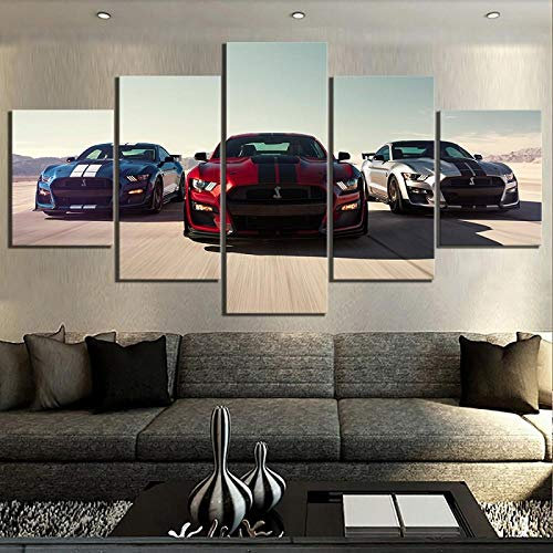 BAIOKAISHUII Wohnkultur Leinwand Malerei hängen Bilder Luxusautos 5 Panel Ford Mustang Shelby Gt500 druckt modulare Wandkunst Poster Schlafzimmer-Rahmenlos
