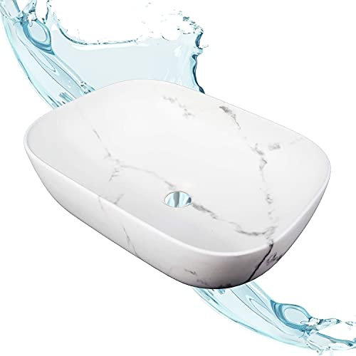 Starbath Plus - Lavabo en céramique Calacatta - Forme ovale - Dimensions 46 x 33 x 13 cm - Idéal pour les comptoirs de salles de bains et de toilettes