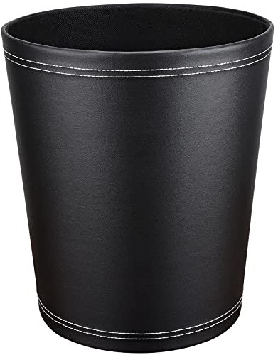 GORESE Papierkorb Büro - Papierkorb aus Leder in Schwarz, modernes Design, Mülleimer für Küche, Bad, Büro (Schwarz)
