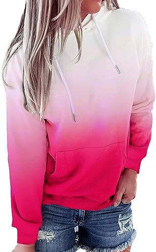 HVEPUO Hoodie Damen MäDchen Teenager Sweatshirts & Kapuzenpullover Batik Pullover Farbverlauf Oberteil Batik Pullis Top Frauen Rose Red L