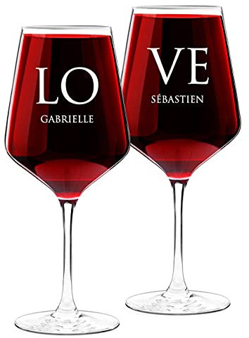 Maverton Set de 2 verre a vin en Cristal - Verres gravés 530 ml - Verres XL Cadeau Personnalisé - Cadeau couple - Set a vin pour parents - cadeau mariage - Love