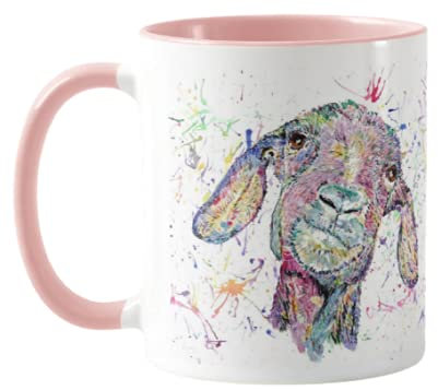 Vixar Goat Farm Animal Aquarelle Arc-en-ciel Art Tasse Tasse colorée Cadeau Anniversaire Travail Bureau Noël Café (Rose)