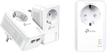 TP-Link TL-PA7027P KIT Powerline Netzwerkadapter (1000Mbit/s über Powerline) weiß & TL-PA7017 P AV1000 Gigabit Powerline Adapter mit Steckdose (1x Gigabit Port, Plug und Play, energiesparend) weiß
