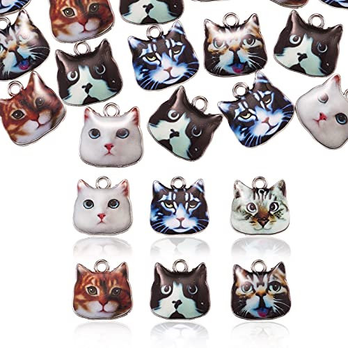 Airssory 60 Stück 6 Farben Zinklegierung Emaille Anhänger Katze Platin Katze für DIY Halskette Armband Schmuckherstellung und Basteln – 17 x 17 mm