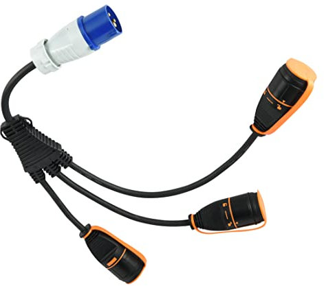 Electraline 46151 Splitter con 3 Tomas Electralock, con un Mecanismo de Bloqueo Que Evita la Desconexión Accidental del Enchufe, IP44, Cable H07RN-F Input 3G2.5 - Output 3G1.5mm, Enchufe CEE, Negro