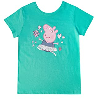 Peppa Pig Wutz Wende T-Shirt Fuer Maedchen, Kinder Kurzarm Oberteil aus 100% Baumwolle, Beidseitig Bedruckt mit Verschiedenen Motiven, Rosa & Weiss, Groesse 104-110