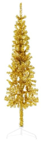vidaXL Albero Natale Artificiale Sottile a Metà con Supporto Oro 150cm