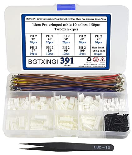 BGTXINGI Kit de 140 fiches de connexion PH 2 mm avec 150 fils de câble pré-sertis de 15 cm, 2/3/4/5/6/7/8/9/10 broches compatible avec connecteur JST PH