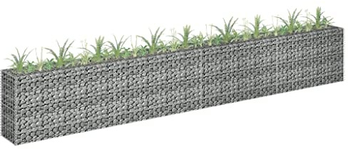WIFESE 360×30×60 cm Gabionen Hochbeet Gabionenwand Steinkorb Gabione Gabionenkorb Pfosten Gabionen Zaun Gabionensäule Pflanzenwand Steingabionen Gabionenkörbe Verzinkter Stahl, Silber, A77