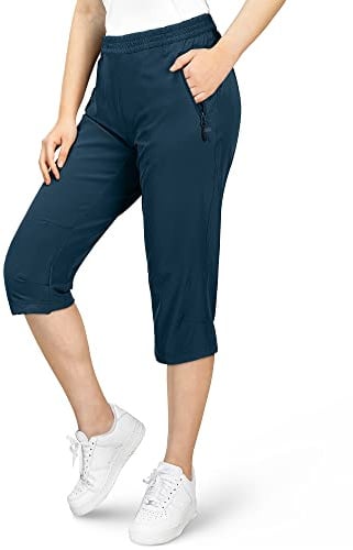 33,000ft Women's Capri Golf Trousers Casual Quick Dry UPF 50+ Lightweight Quick Dry 3/4 Cargo Pants Hiking Shorts with Pockets China Blue UK 14