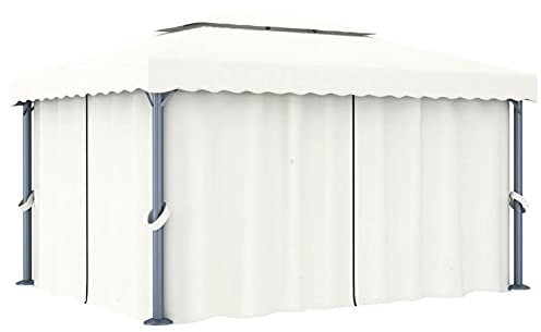 Pavillon mit Vorhang, XIAOGUANG Faltpavillon, Pergola, Partyzelt, Standmarkise, Sonnenzelt, Garten Pavillion, Grillpavillon, 4x3 m Cremeweiß Aluminium
