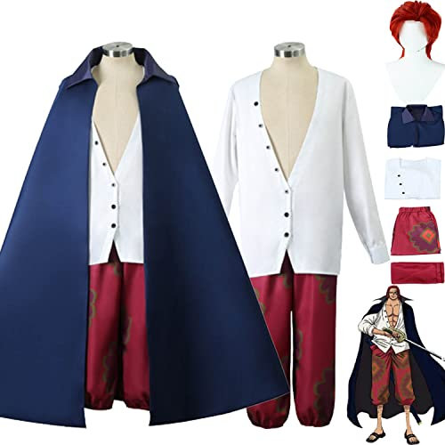 Tjmiaohao Anime One Piece Film Red Shanks Cosplay Kostüm Outfit Rollenspiel Uniform Umhang Hemd Hose Perücke Full Set Halloween Party Karneval Anziehanzug für Männer Jungen (XXL)
