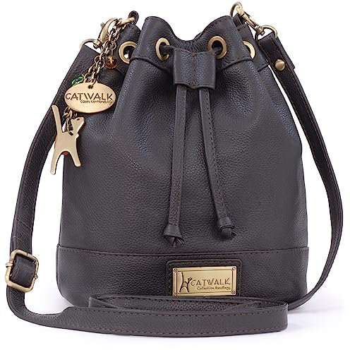 Catwalk Collection Handbags - Damen Leder Umhängetasche Mittelgroß - Beuteltasche/Handtasche - Verstellbarer Schultergurt - Rochelle - Braun