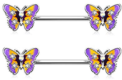 Jewseen Schmetterling Brustwarzenringe 316L Chirurgenstahl Nipple Barbell 14G Nipple Shield Barbell CZ Brustwarzenpiercing Schmuck für Frauen