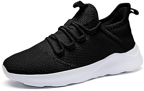 AZSDXS Laufschuhe Herren Atmungsaktive Sportschuhe Sneaker Turnschuhe Running Schuhe Straßenlaufschuhe Tennisschuhe Leichte Joggingschuhe Freizeit Trainingsschuhe fitnessstudio Schwarz/Weiß 44