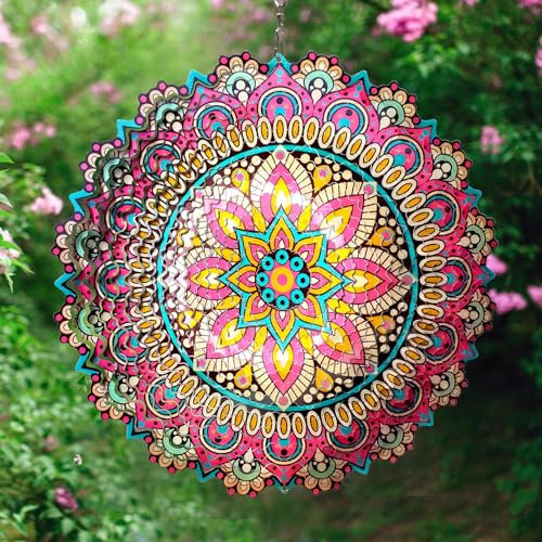 Goolyrusim Windspiel Mandala Blüte 3D kinetische Windspiele Outdoor Laser Cut Edelstahl Metall Kunst Hängende Windskulptur Mandala Garten Dekoration Hof Kunst Dekor Ornament Einweihungsgeschenk