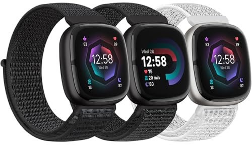 Bcuckood Nylon Armband kompatibel mit Fitbit Versa 4/Sense 2/Versa 3/Sense Damen Herren Weiches atmungsaktives Nylon Uhrenarmband Sport Solo Schleife Ersatzarmband