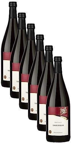 WZG Trollinger Württemberg Rotwein halbtrocken – 6 x 1,0 l | Fruchtiger Qualitätswein aus Württemberg mit Aromen roter Früchte, praktischer Schraubverschluss